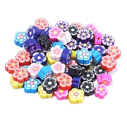 Mixed Color Handmade Polymer Clay Beads, Plum Blossom, Mixed Color, 10x4.5mm, Hole: 1.5mm