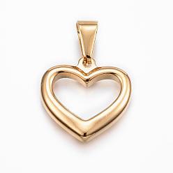 Golden 304 Stainless Steel Open Heart Pendants, Hollow, Golden, 21x21x4mm, Hole: 9x5mm