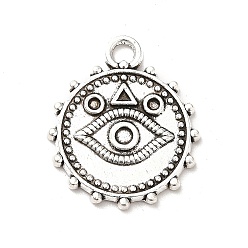 Antique Silver Tibetan Style Alloy Pendant Rhinestone Settings, Round with Eyes, Antique Silver, Fit For 1.7mm Rhinestone, 21x18x1.5mm, Hole: 2.5mm, about 476pcs/1000g
