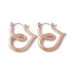 Розовое Золото Ионное покрытие (ip) 304 серьги-кольца из нержавеющей стали для женщин, розовое золото , 25x23x2.5 мм, штифты : 0.6 мм