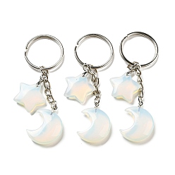 Опал Брелки с подвеской в виде луны и звезды Рейки с опалитом, с железными кольцами для ключей, 7.8 см