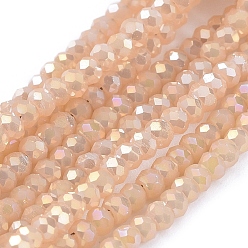 Light Salmon Electroplate Glass Beads Strands, Full Rainbow Plated, Faceted, Rondelle, Light Salmon, 2.5x1mm, Hole: 0.5mm, about 185~190pcs/strand, 13 inch(33cm)