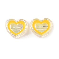 Золотистый Uv акриловые покрытия бусины, радужный, с эмалью, сердце, золотые, 19.5x22.5x8 мм, отверстие : 2.8 мм