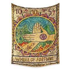 Light Blue Tarot Tapestry, Polyester Bohemian Wall Hanging Tapestry, for Bedroom Living Room Decoration, Rectangle, The Wheel of Fortune X, 950x730mm