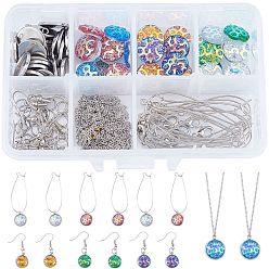 Mixed Color SUNNYCLUE DIY Earring Making Kits, with Brass Cable Chains & Hoop Earrings & Lobster Claw Clasps & Earring Hooks, 304 Stainless Steel Pendant Cabochon Settings, Resin Cabochons, Mixed Color