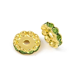 Перидот Латунные бусины разделители для поставки стразов, класс А, волнистый край, золото , рондель, перидот, 12x4 мм, отверстие : 2.5 мм