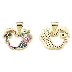 Colorful Brass Micro Pave Cubic Zirconia Pendants, with Brass Snap on Bails, Nickel Free, Real 18K Gold Plated, Chick Charm, Colorful, 14.5x17x2.5mm, Hole: 3.5x4mm