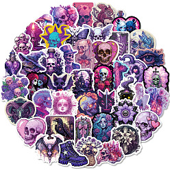 Purple Gothic Skull Stickers Self-Adhesive Stickers, for DIY Photo, Album, Diary Scrapbook Decoration, Purple, 51x50mm, 50pcs/set