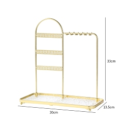 Golden Iron Jewelry Display Rack, Jewelry Organizer Stand with Tray, For Hanging Necklaces Earrings Bracelets, Golden, 30x13.5x33cm