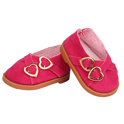 Deep Pink Cloth Doll Shoes, with Heart Button, for 18 "American Girl Dolls Accessories, Deep Pink, 70x42x30mm