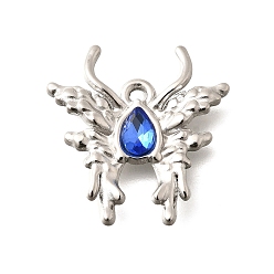 Капри Синий 304 подвески из нержавеющей стали, со стразами, цвет нержавеющей стали, бабочка, Капри синий, 24x23x4 мм, отверстие : 2 мм