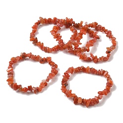 Red Agate Natural South Red Agate Beaded Stretch Bracelets, Chip, Inner Diameter: 1.57~2.01 inch(4~5.1cm)