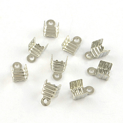 Platinum Iron Folding Crimp Ends, Fold Over Crimp Cord Ends, Platinum, 7x5x4mm, Hole: 1mm, Inner Diameter: 4mm
