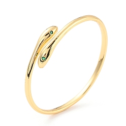 Green Snake Wrap Cubic Zirconia Cuff Bangle, Real 18K Gold Plated Brass Plain Open Bangle for Women, Cadmium Free & Lead Free, Green, Inner Diameter: 2-1/4x1-7/8 inch(5.7x4.85cm)
