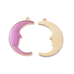 Old Lace Alloy Enamel Pendants, Crescent Moon with Face Charm, Golden, Old Lace, 32x19.5x1.5mm, Hole: 1.4mm