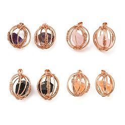 Mixed Stone Natural Mixed Stone Pendants, Ball Charms with Rack Plating Rose Gold Plated Brass Findings, Lead Free & Cadmium Free, 32.5~33.5x28.5~30.5x24~26.5mm, Hole: 8.5x5mm