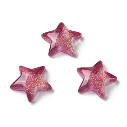 Camellia K9 Glass Cabochons, with Glitter Powder, Star, Camellia, 10x10.5x3mm