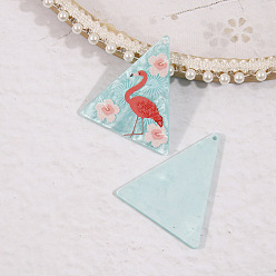 Flamingo Shape 3D Printed Acrylic Pendants, Triangle with Animal Pattern Charm, Flamingo Pattern, 37x32mm