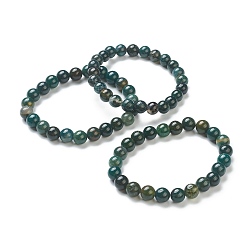 Moss Agate Natural Moss Agate Beaded Stretch Bracelets, Round, Beads: 8~8.5mm, Inner Diameter: 2-1/8 inch(5.5cm)