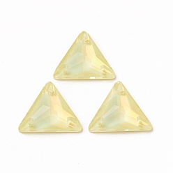 Lemon Chiffon Mocha Effect Triangle Shape Sew on Rhinestone, K5 Glass Rhinestone, Multi-Strand Link, Plated Flat Back, Sewing Craft Decoration, Lemon Chiffon, 22x25x7mm, Hole: 1mm