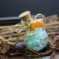 Amazonite Natural Amazonite Chips Perfume Bottle Necklace, Glass Pendant Necklace with Alloy Chains for Women, 19.69 inch(50cm)