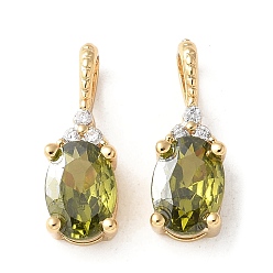 Светло-зеленый Коричневый Латунные микро проложить кубического циркония подвески, овальные амулеты, без кадмия и без свинца, долговечный, стойки покрытие, оливковый, 15x5x4 мм, отверстие : 3x2 мм