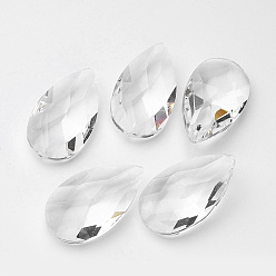 Clear Faceted Teardrop Glass Pendants, Clear, 38x22.5x12mm, Hole: 1.5mm