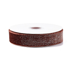 Dark Red 10 Yards Polyester Velvet Ribbon, Silver Glitter Ribbon, for DIY Jewelry Making, Dark Red, 1 inch(25~26mm)