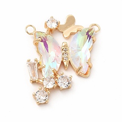 Crystal AB Brass with K9 Glass Charms, Golden, Butterfly Charms, Crystal AB, 27x25x4.5mm, Hole: 2mm