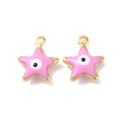 Pink Латунь эмаль подвески, реальный 18 k позолоченный, звезда с дурным глазом, розовые, 10x8x3 мм, отверстие : 1 мм
