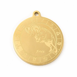 Овен 304 подвески из нержавеющей стали, плоско-круглые, Овен, 28x24.5x1.6 мм, отверстие : 2 мм