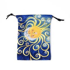 Moon Rectangle Velvet Bags, Drawstring Pouches, for Gift Wrapping, Medium Blue, Moon Pattern, 18x14cm
