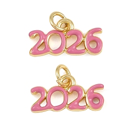 Pink Латунь эмаль подвески, год 2026 амулеты, реальный 18 k позолоченный, стойки покрытие, долговечный, без кадмия и без свинца, розовые, 8x16x2 мм, отверстие : 3.5 мм