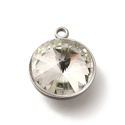 Кристалл 304 подвески из нержавеющей стали, со стразами, цвет нержавеющей стали, плоско-круглые, кристалл, 16.5x13.5x7.5 мм, отверстие : 1.6 мм