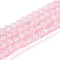 Pink Стеклянные бусины кракле, круглые, розовые, 6 мм, отверстие : 1.3~1.6 мм, около 133 шт / нитка, 31.4 дюйм