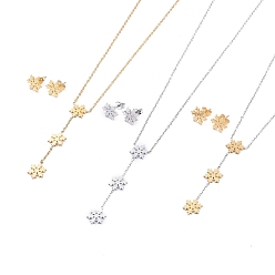 Mixed Color Snowflake 304 Stainless Steel Jewelry Sets, Cable Chains Pendant Necklaces and Stud Earrings, with Ear Nuts and Lobster Claw Clasps, for Christmas, Mixed Color, 20.15 inch(51.2cm), 11x9.5mm, Pin: 0.7mm