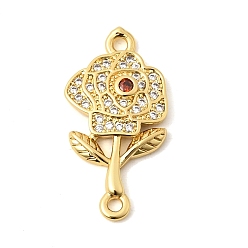 Настоящее золото 18K Латунные микропаве из прозрачных и красных кубических цирконий в виде цветка, соединительные подвески., долговечный, без кадмия и без свинца, стойки покрытие, реальный 18 k позолоченный, 25x12.5x3 мм, отверстие : 1.6 мм