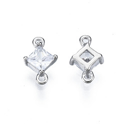 Real Platinum Plated Long-Lasting Plated 925 Sterling Silver Cubic Zirconia Links, Nickel Free, Rhombus, Real Platinum Plated, 7.5x5x2.5mm, Hole: 0.5mm