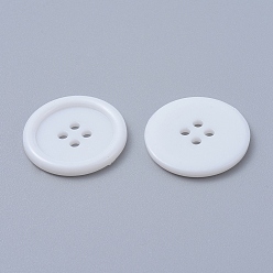 White Acrylic Sewing Buttons, Plastic Shirt Buttons for Costume Design, 4-Hole, Dyed, Flat Round, White, 17x2mm, Hole: 1mm