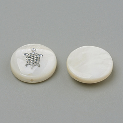 Platinum Natural Freshwater Shell Beads, Flat Round & Tortoise, Platinum, 15x4mm, Hole: 1mm