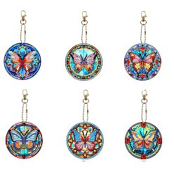 Butterfly DIY Diamond Painting Keychain Kits, Including Acrylic Board, Keychain Clasp, Bead Chain, Resin Rhinestones Bag, Diamond Sticky Pen, Tray Plate and Glue Clay, Butterfly, 110~150x70~100mm, 6pcs/set