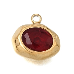 Dark Red 304 Stainless Steel Pave Cubic Zirconia Pendants, Oval Charms, Golden, PVD Vacuum Plating, Dark Red, 12.5x13x6mm, Hole: 1.5mm