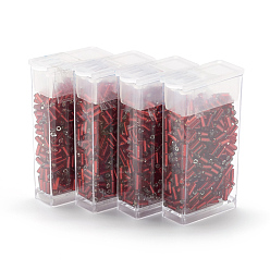 Темно-Красный Стеклянные бусины matsuno mgb, japanese bugle beads, серебристый футерованный круглый круглый бусины, темно-красный, 4.5x1.8 мм, отверстие: 0.5 мм, о 340 шт / коробке, вес нетто: около 10 г / коробка