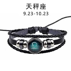 Libra Zodiac Constellation Glow-in-the-Dark Leather Bracelet for Men and Women
