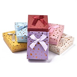 Mixed Color Cardboard Jewelry Boxes, for Necklaces, Ring, Earring, with Bowknot Ribbon Outside and White Sponge Inside, Rectangle, Mixed Color, 9.1~9.2x7.1~7.2x3.4~3.5cm