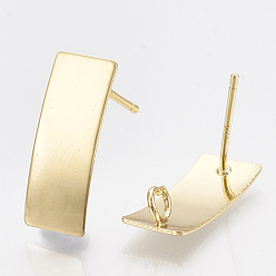 Real 18K Gold Plated Brass Stud Earring Findings, with Loop, Rectangle, Real 18K Gold Plated, 16x6.5mm, Hole: 2.5mm, Pin: 0.8mm