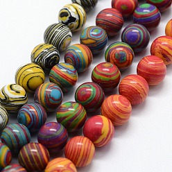 Mixed Color Synthetic Malachite Beads Strands, Dyed, Round, Mixed Color, 6mm, Hole: 0.5mm, about 63pcs/strand,  14.96 inch(38cm)