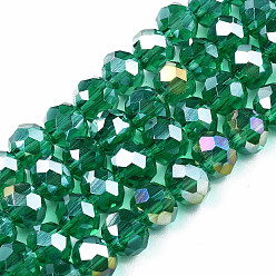 Vert Mer Perles en verre electroplate, de couleur plaquée ab , facette, rondelle, vert de mer, 6x5mm, Trou: 1mm, Environ 85~88 pcs/chapelet, 16.1~16.5 pouce (41~42 cm)