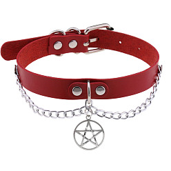 Red Stylish Star Pendant Collarbone Necklace with Leather Chain for Women