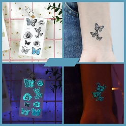 Butterfly Luminous Body Art Tattoos Stickers, Removable Temporary Tattoos Paper Stickers, Glow in the Dark, Butterfly, 10.5x6cm